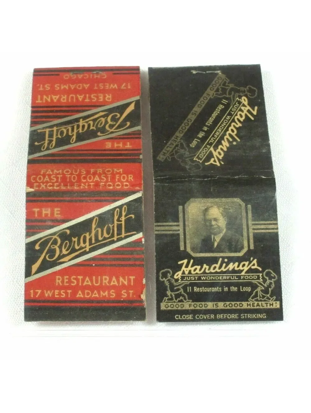 2 Vintage Matchbook Covers Harding's & The Berghoff Restuarant, Chicago Illinois